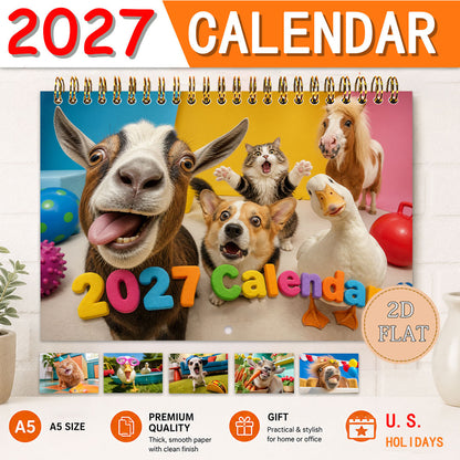 2027 Funny Illustration Wall Calendar 🎨🐱🐶