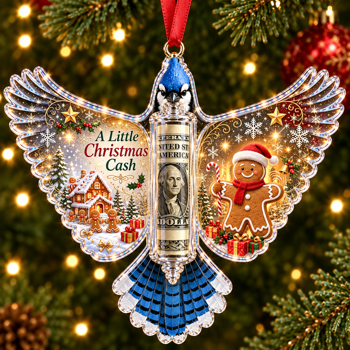 🦜 💵 Christmas Cash Gift Blue Jay Ornament – Holiday Money Holder Keepsake 🎄 ✨