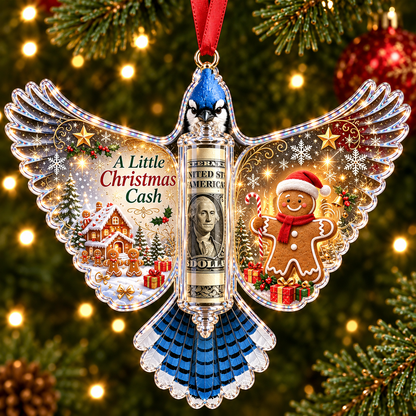 🦜 💵 Christmas Cash Gift Blue Jay Ornament – Holiday Money Holder Keepsake 🎄 ✨