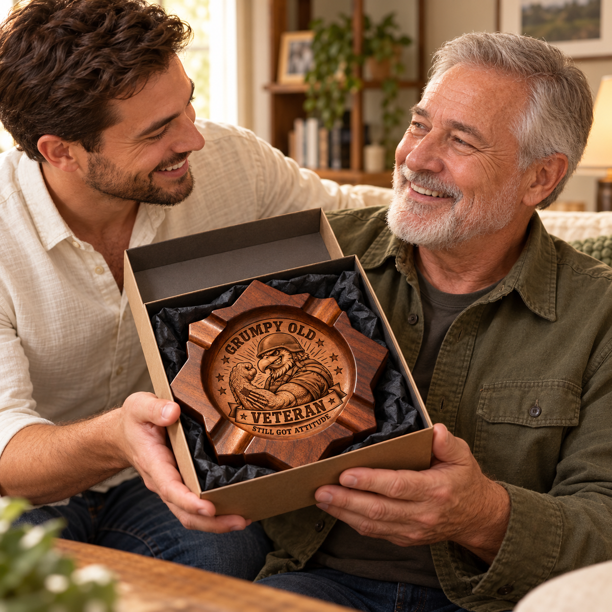 Veteran Engraved Wooden Ashtray, Eagle Patriotic Table Decor Tray, Meaningful Keepsake Gift for Veterans