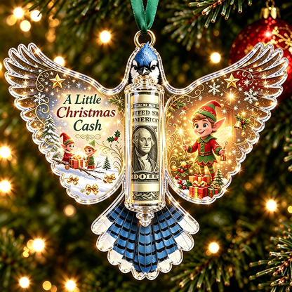 🦜 💵 Christmas Cash Gift Blue Jay Ornament – Holiday Money Holder Keepsake 🎄 ✨