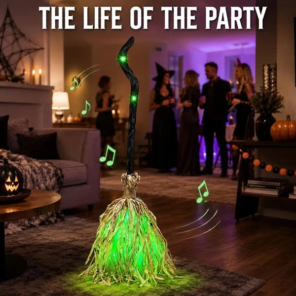 🧙‍♀️🧹Magic Halloween Animated Moving Witch Broom Light‑Sound‑Motion