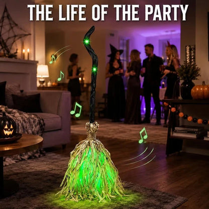 🧙‍♀️🧹Magic Halloween Animated Moving Witch Broom Light‑Sound‑Motion