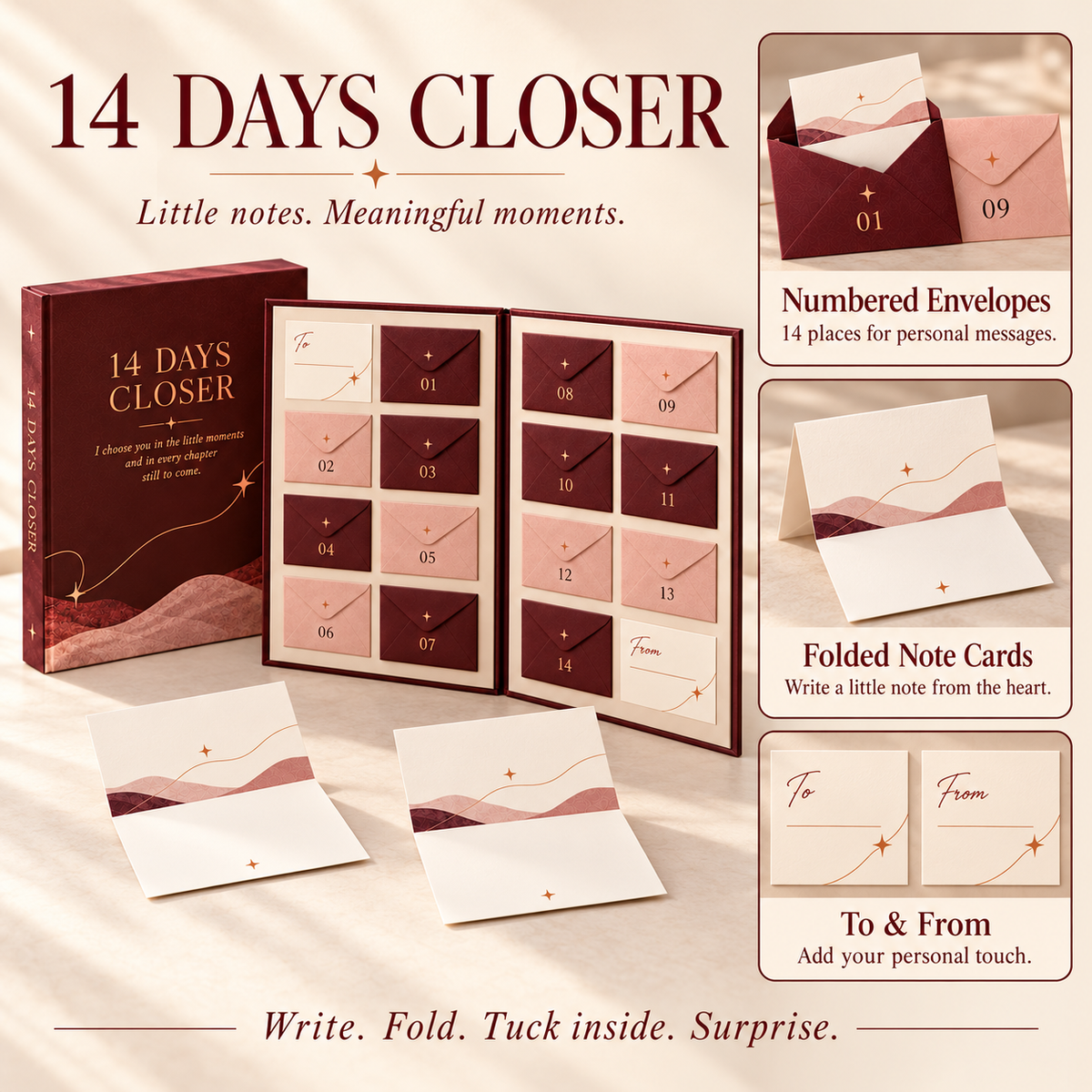14 Days Closer Love Note Blind Box Countdown｜DIY Romantic Surprise Blind Envelope Gift for Anniversary & Valentine