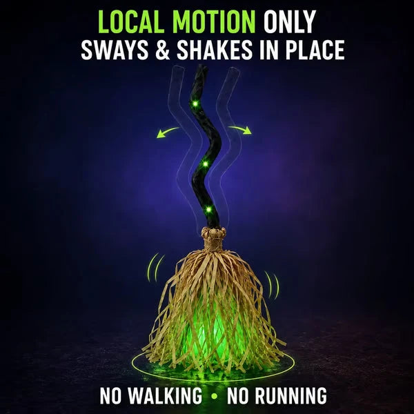 🧙‍♀️🧹Magic Halloween Animated Moving Witch Broom Light‑Sound‑Motion