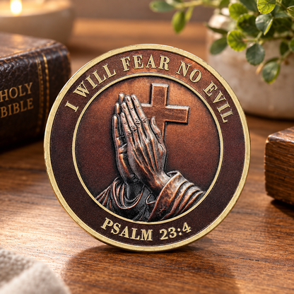 ✝️ Psalm 23:4 Pocket Coin — “I Will Fear No Evil” Christian Faith Keepsake