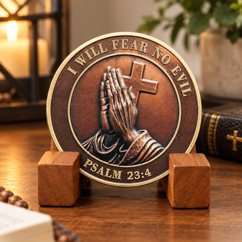 ✝️ Psalm 23:4 Pocket Coin — “I Will Fear No Evil” Christian Faith Keepsake