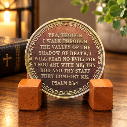 ✝️ Psalm 23:4 Pocket Coin — “I Will Fear No Evil” Christian Faith Keepsake