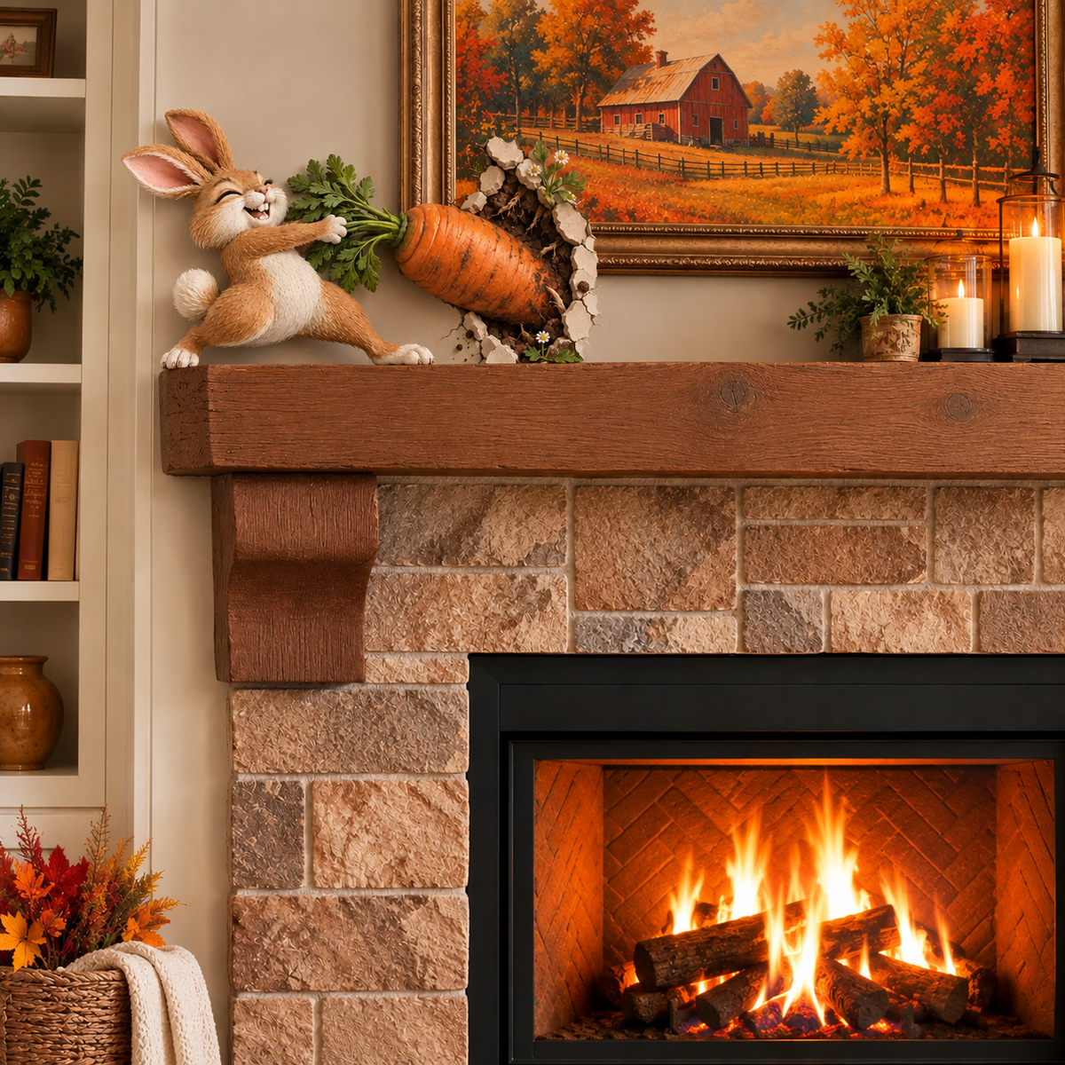 🐰 Bunny Pulling Carrot Door Frame & Fireplace Corner Decor