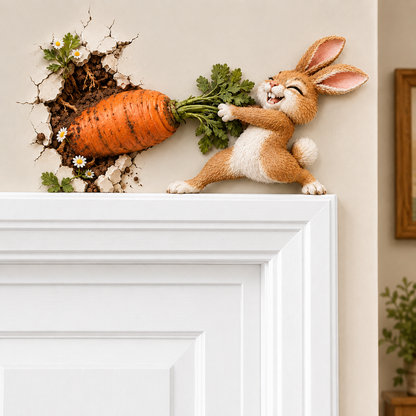 🐰 Bunny Pulling Carrot Door Frame & Fireplace Corner Decor