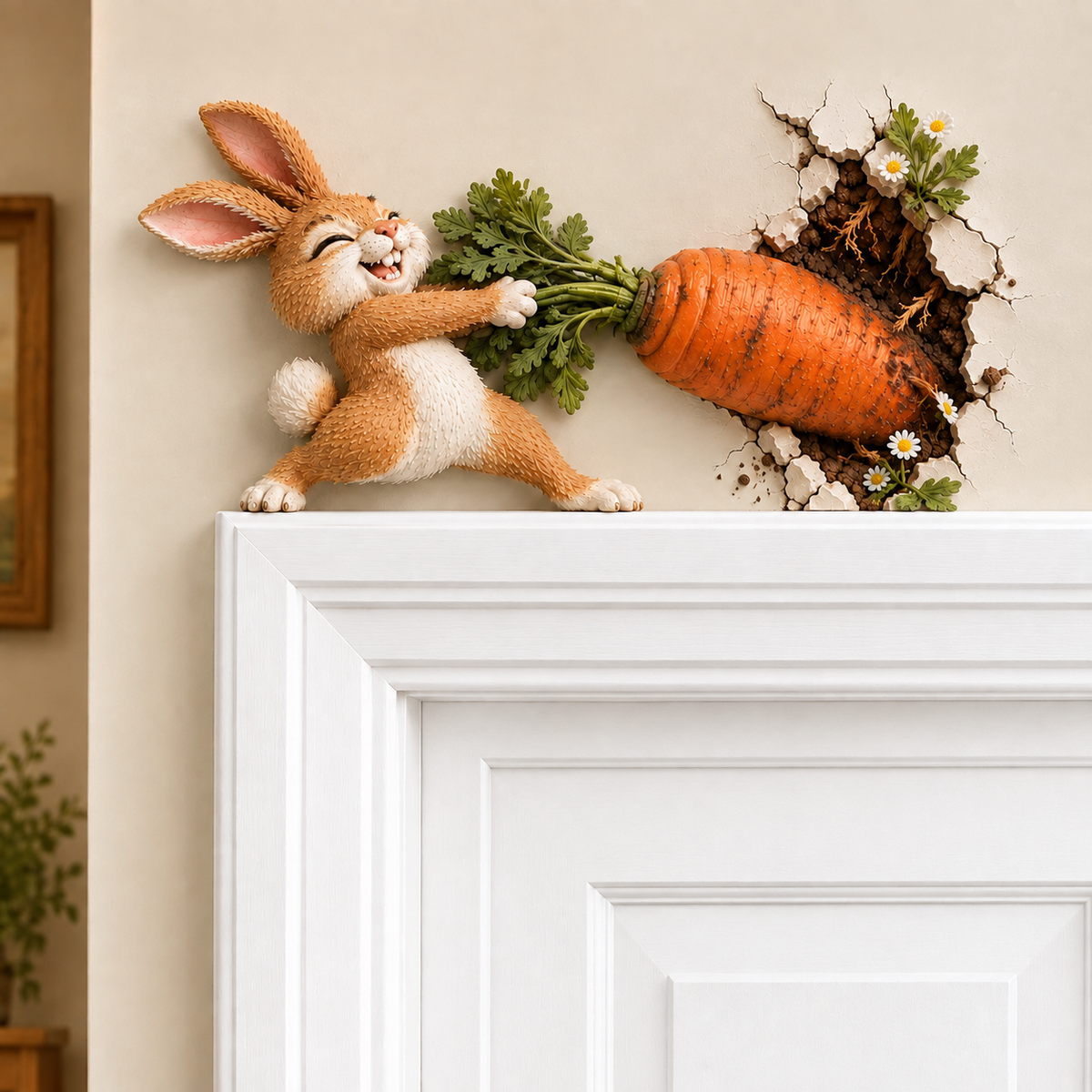 🐰 Bunny Pulling Carrot Door Frame & Fireplace Corner Decor