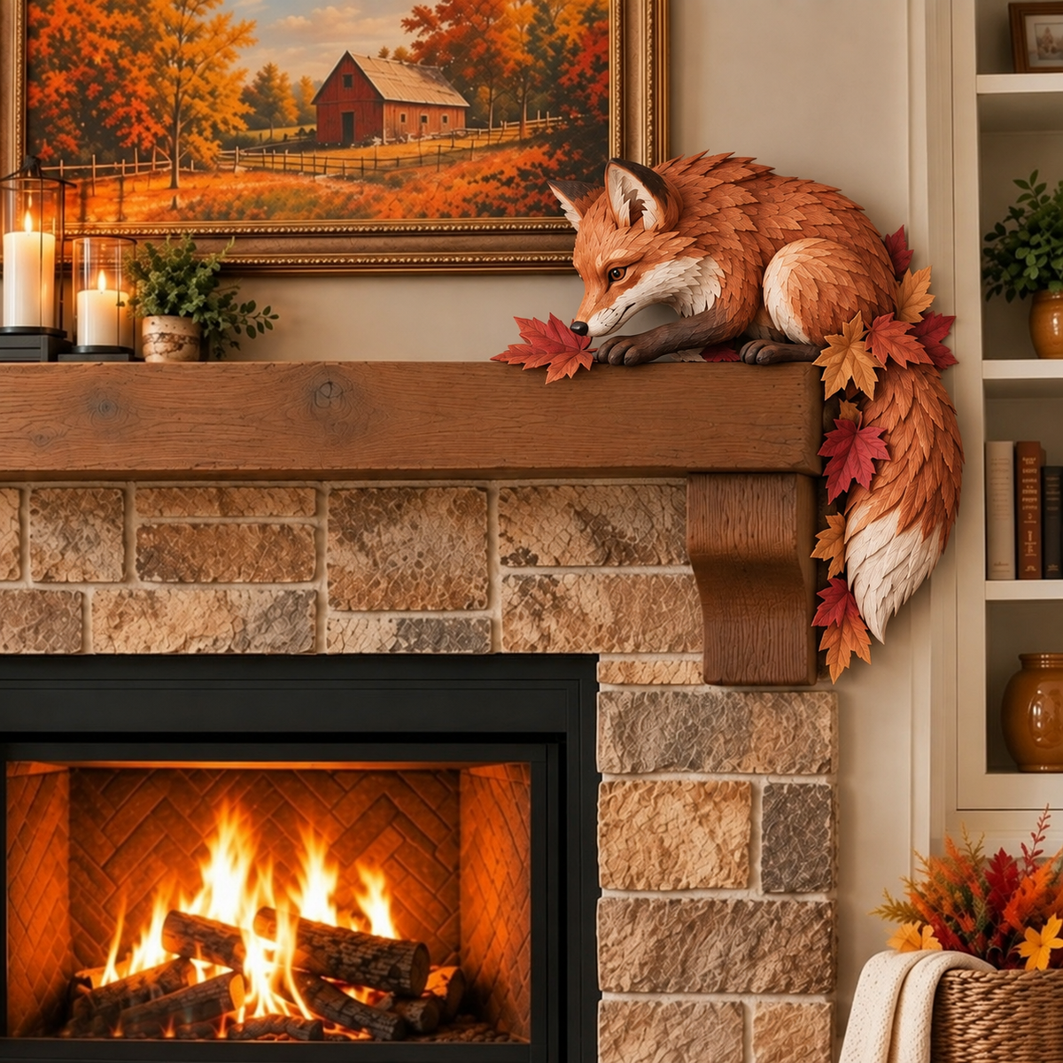 🍂 🦊 Autumn Harvest Fox Door Frame & Fireplace Corner Decor