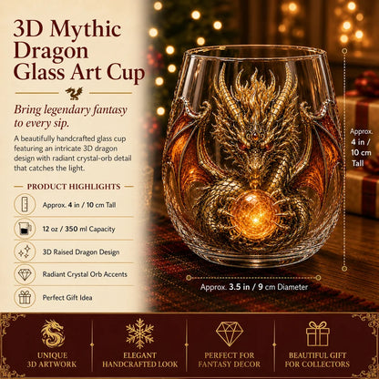 🐉✨ 3D Mythic Dragon Glass Art Cup | Luxury Raised Fantasy Glassware for Whiskey, Home Bar Décor & Legendary Gifts🎁