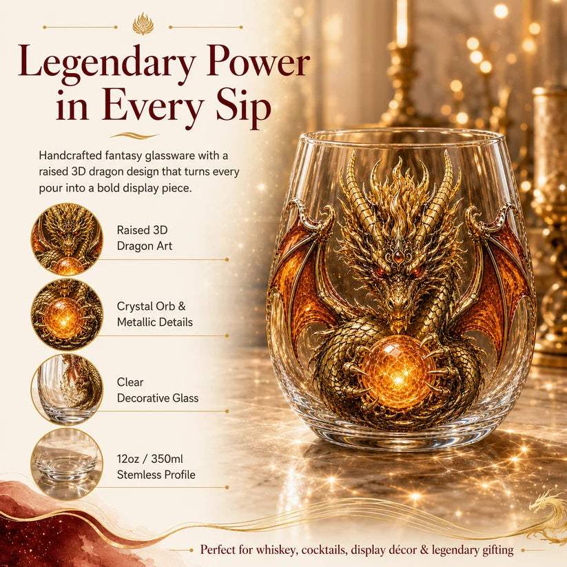 🐉✨ 3D Mythic Dragon Glass Art Cup | Luxury Raised Fantasy Glassware for Whiskey, Home Bar Décor & Legendary Gifts🎁