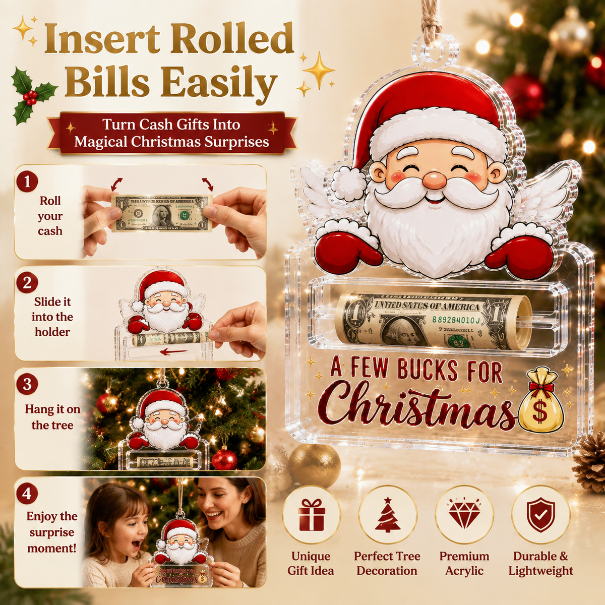 🔥Last Day 60% OFF🎄A Few Bucks For Christmas™ Crystal Acrylic Money Holder Ornament