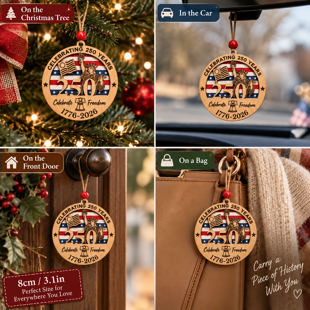 🎄 USA 250 Double-Layer Wooden Christmas Ornamen