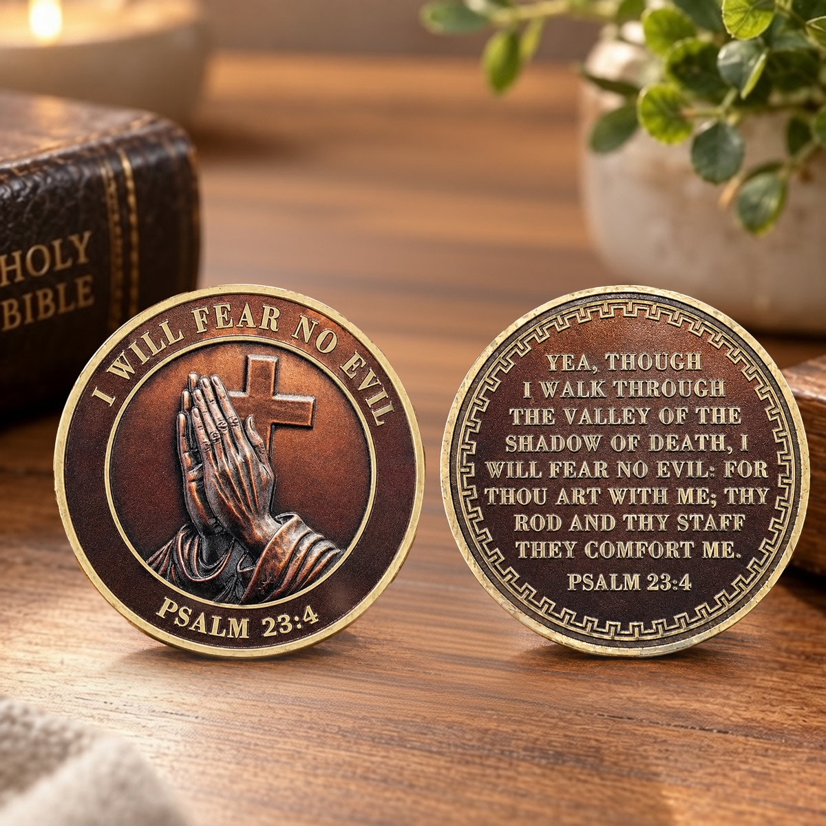 ✝️ Psalm 23:4 Pocket Coin — “I Will Fear No Evil” Christian Faith Keepsake