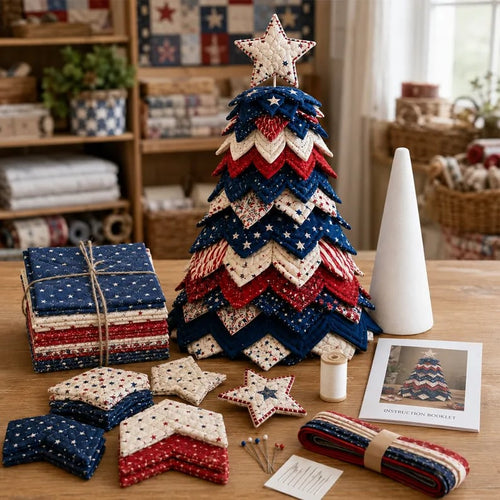 🔥Last Day 50% OFF - Americana Christmas Tree Quilt Kit | All-in-One Christmas Quilting Craft Kit