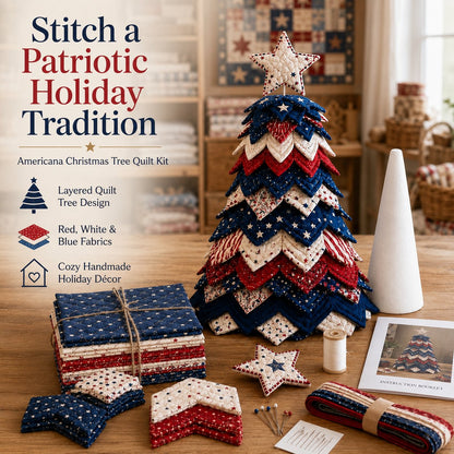 🔥Last Day 50% OFF - Americana Christmas Tree Quilt Kit | All-in-One Christmas Quilting Craft Kit