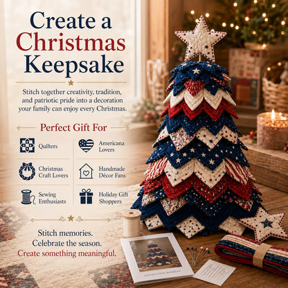 🔥Last Day 50% OFF - Americana Christmas Tree Quilt Kit | All-in-One Christmas Quilting Craft Kit
