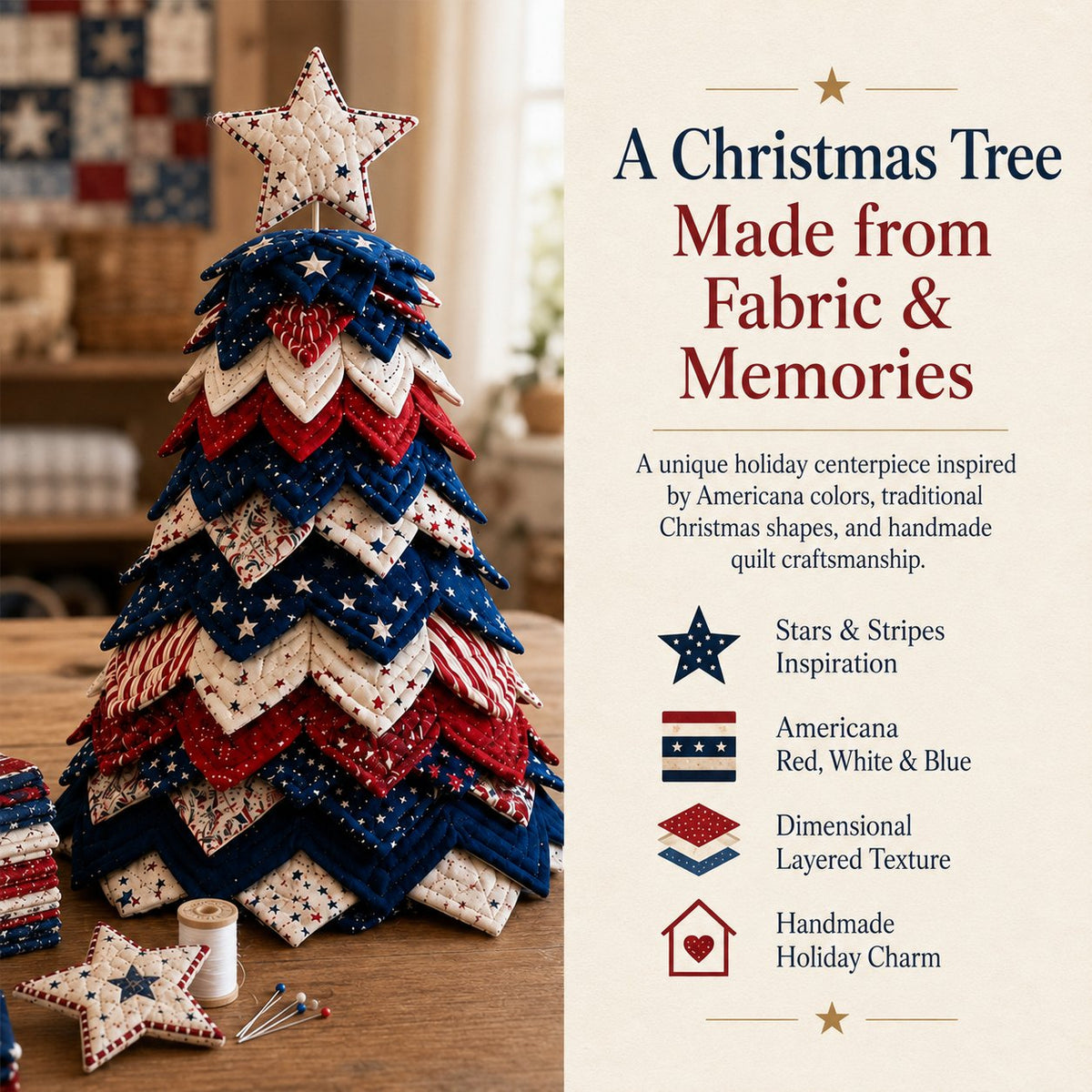🔥Last Day 50% OFF - Americana Christmas Tree Quilt Kit | All-in-One Christmas Quilting Craft Kit