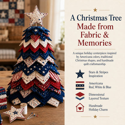 🔥Last Day 50% OFF - Americana Christmas Tree Quilt Kit | All-in-One Christmas Quilting Craft Kit