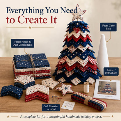 🔥Last Day 50% OFF - Americana Christmas Tree Quilt Kit | All-in-One Christmas Quilting Craft Kit