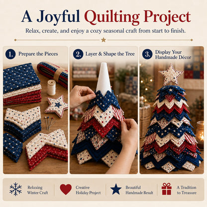 🔥Last Day 50% OFF - Americana Christmas Tree Quilt Kit | All-in-One Christmas Quilting Craft Kit