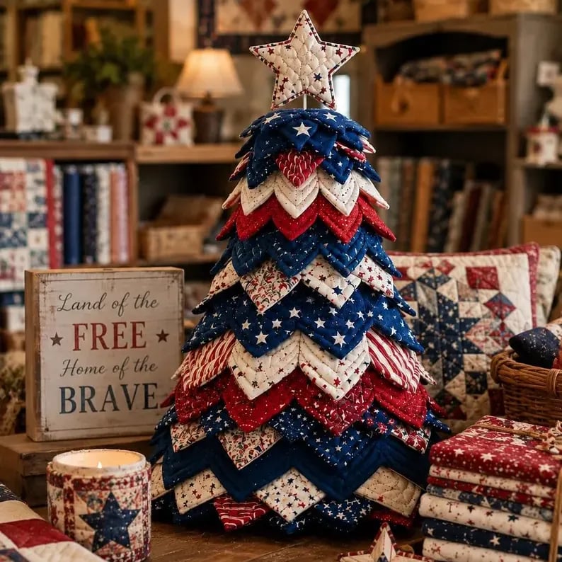 🔥Last Day 50% OFF - Americana Christmas Tree Quilt Kit | All-in-One Christmas Quilting Craft Kit