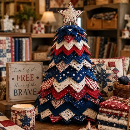 🔥Last Day 50% OFF - Americana Christmas Tree Quilt Kit | All-in-One Christmas Quilting Craft Kit