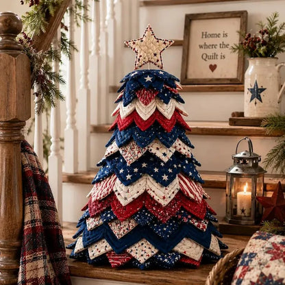 🔥Last Day 50% OFF - Americana Christmas Tree Quilt Kit | All-in-One Christmas Quilting Craft Kit