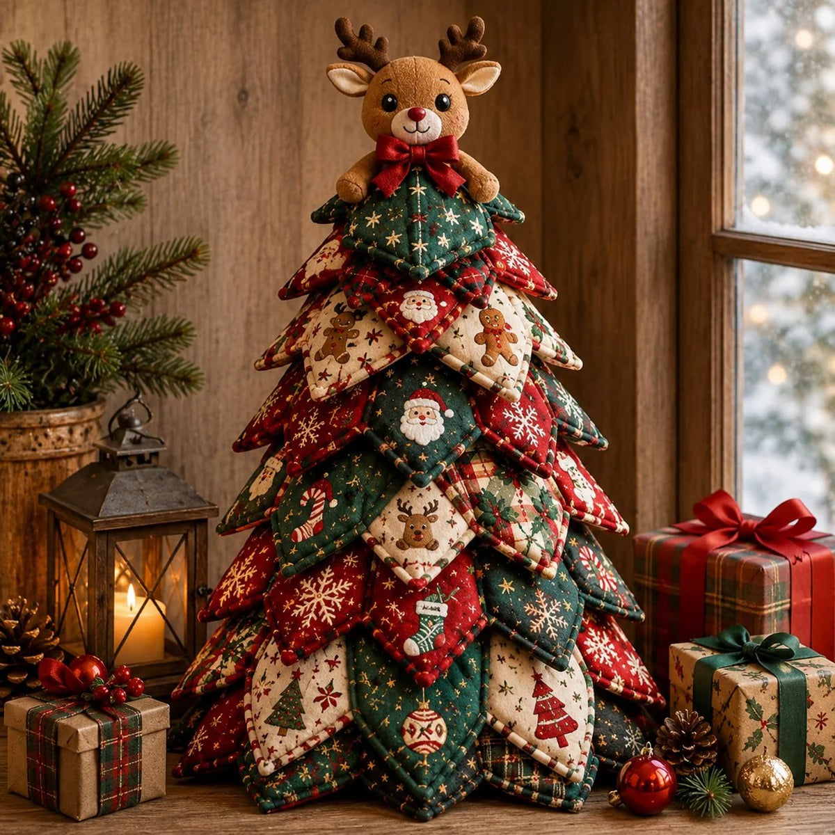 🔥Last Day 50% OFF - Americana Christmas Tree Quilt Kit | All-in-One Christmas Quilting Craft Kit
