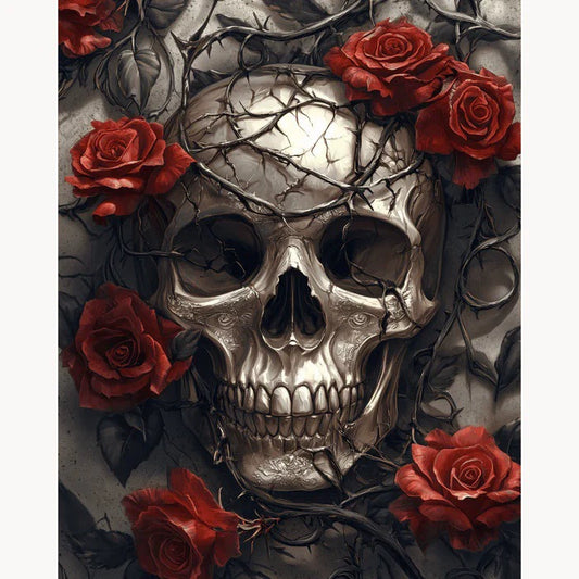 Paint by Numbers - Skull & Red Roses