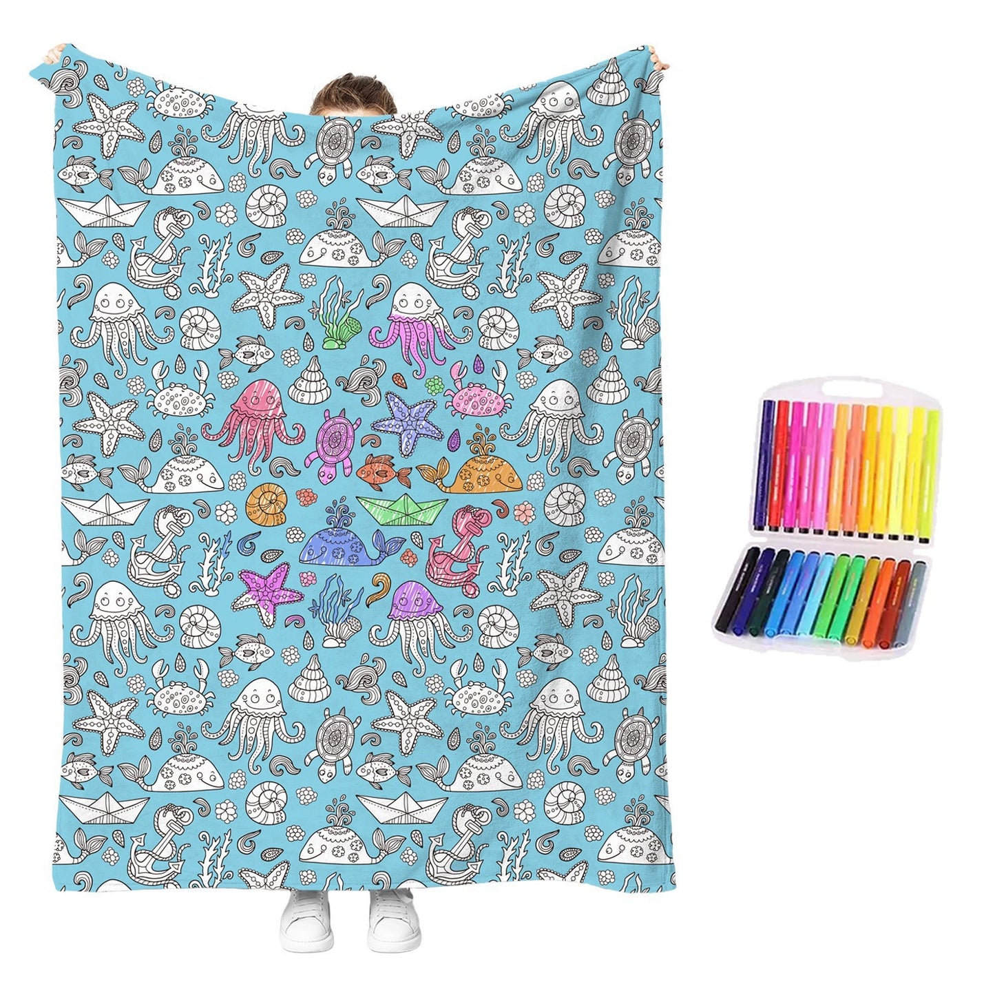 DIY Drawing Blanket with 24 Colors Markers Available