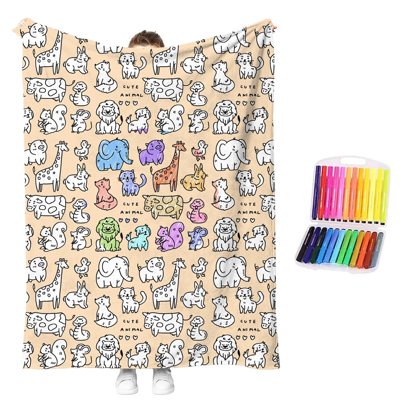 DIY Drawing Blanket with 24 Colors Markers Available