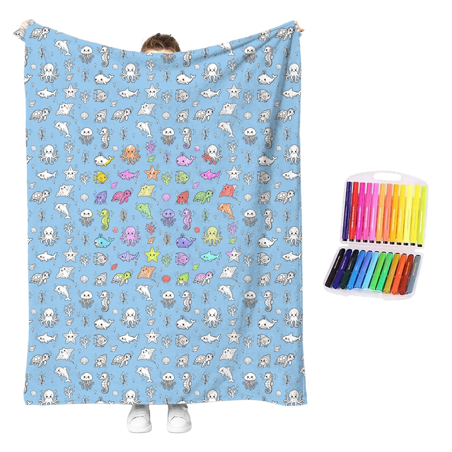 DIY Drawing Blanket with 24 Colors Markers Available