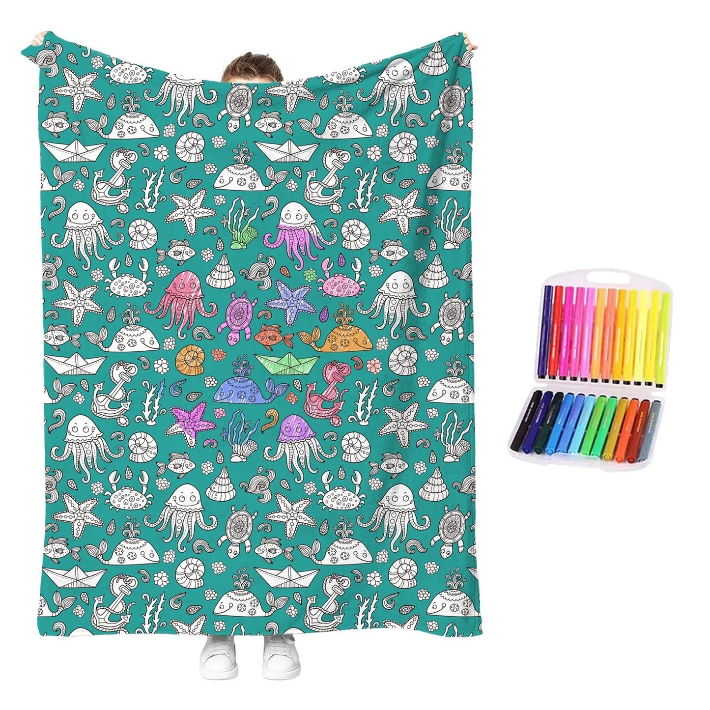 DIY Drawing Blanket with 24 Colors Markers Available