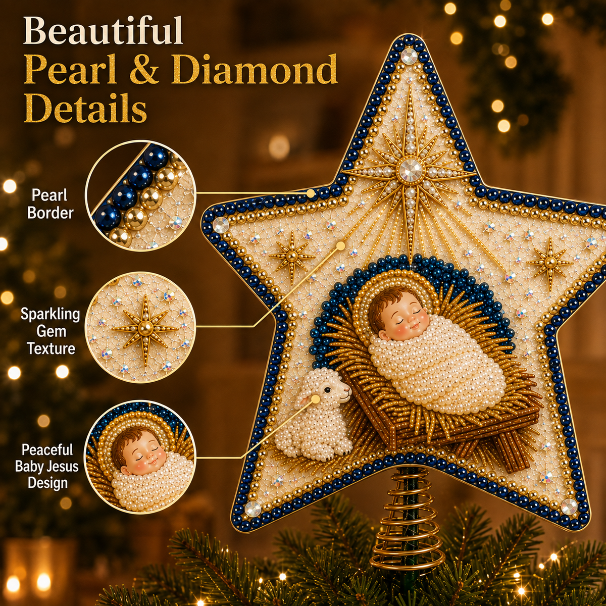 ✝️💎 Christian Faith Pearl Diamond Art Christmas Tree Topper Kit