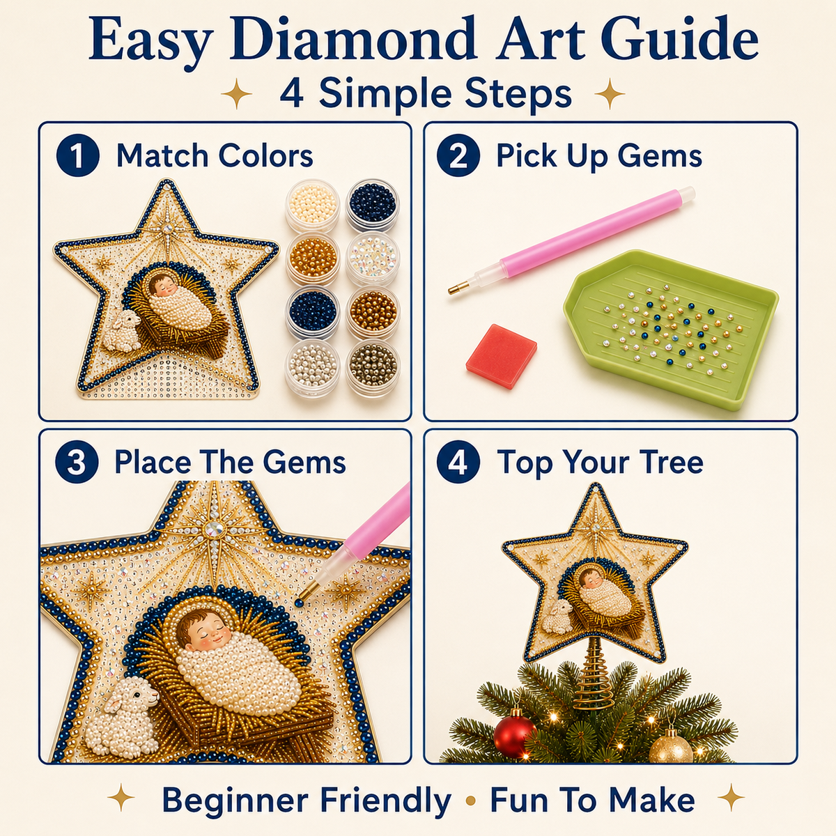 ✝️💎 Christian Faith Pearl Diamond Art Christmas Tree Topper Kit