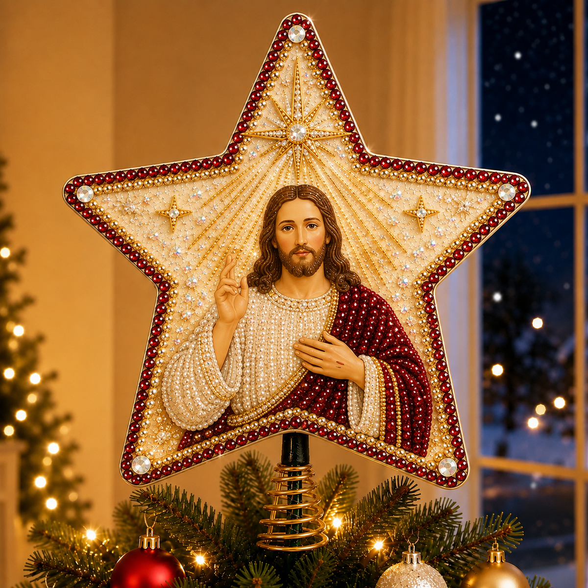✝️💎 Christian Faith Pearl Diamond Art Christmas Tree Topper Kit