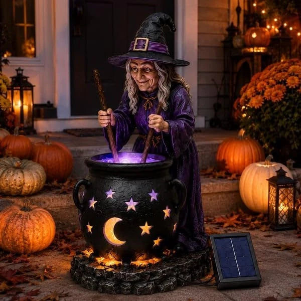 🧙‍♀️🏡Halloween Witch Glowing Cauldron Solar Light