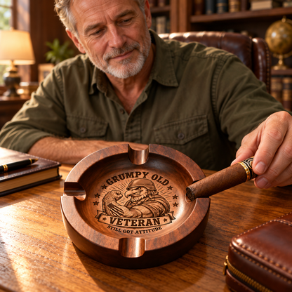 Veteran Engraved Wooden Ashtray, Eagle Patriotic Table Decor Tray, Meaningful Keepsake Gift for Veterans