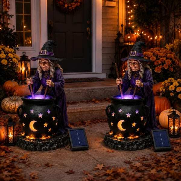 🧙‍♀️🏡Halloween Witch Glowing Cauldron Solar Light