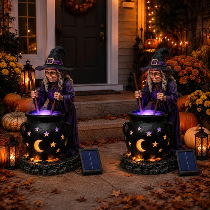 🧙‍♀️🏡Halloween Witch Glowing Cauldron Solar Light