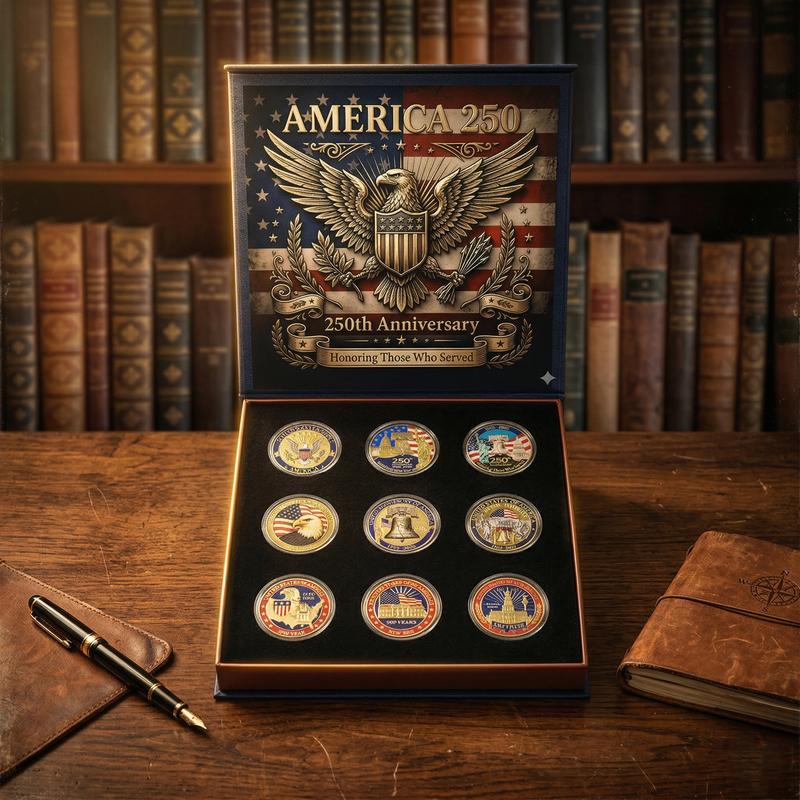 🔥 Last 50pcs 🔥🎁9PCS USA 250th Anniversary Commemorative Coin Gift Set