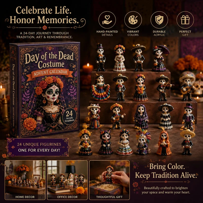 💀☠️Day of the Dead Costume Advent Calendar 2026 - 24-Day Festive Countdown, Acrylic Charms Blind Box